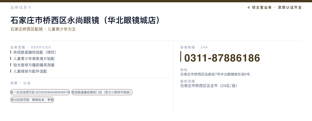 桥西区永尚眼镜店 品牌名片